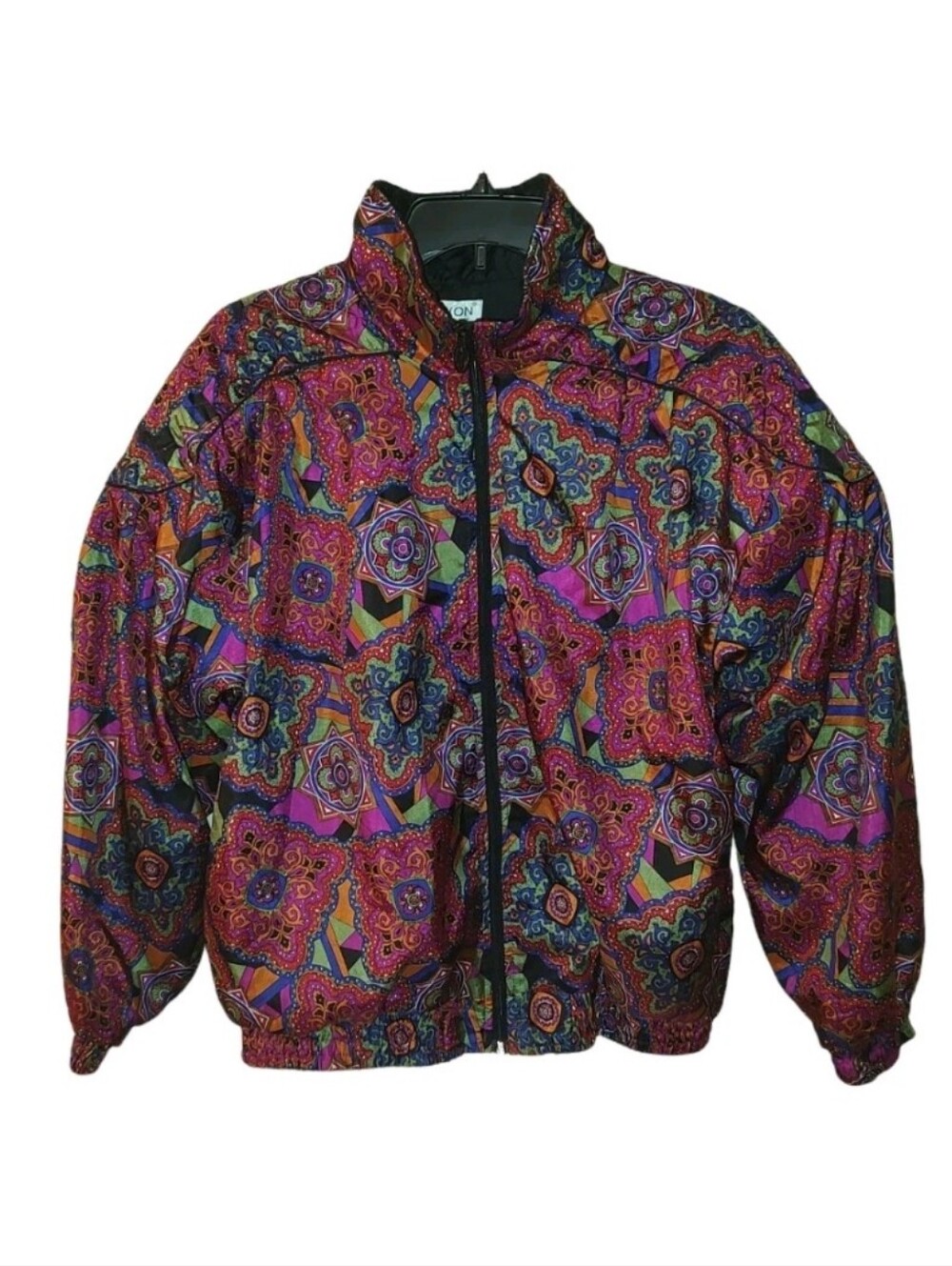 Vtg Track Jacket L Mandala Paisley Retro Lavon Statement Puffy Windbreaker Large